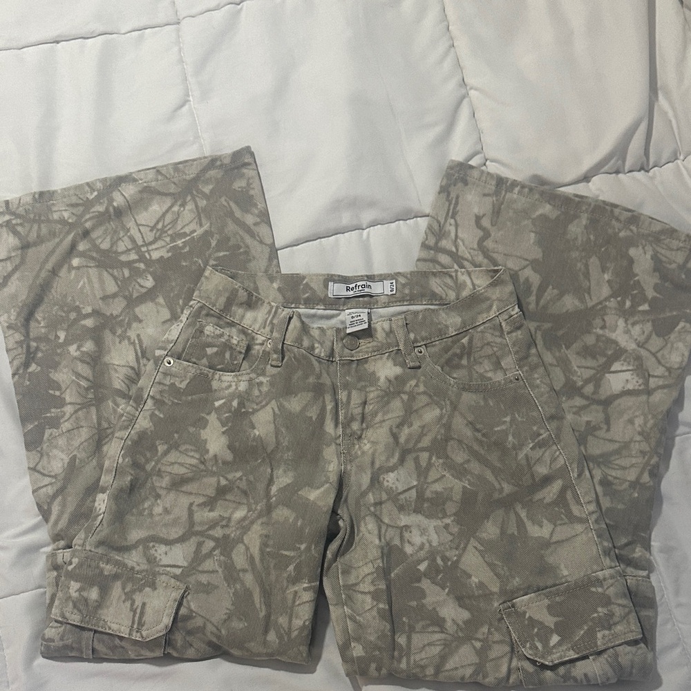 Taupe Tie-Dye Wide Leg Cargo Jeans